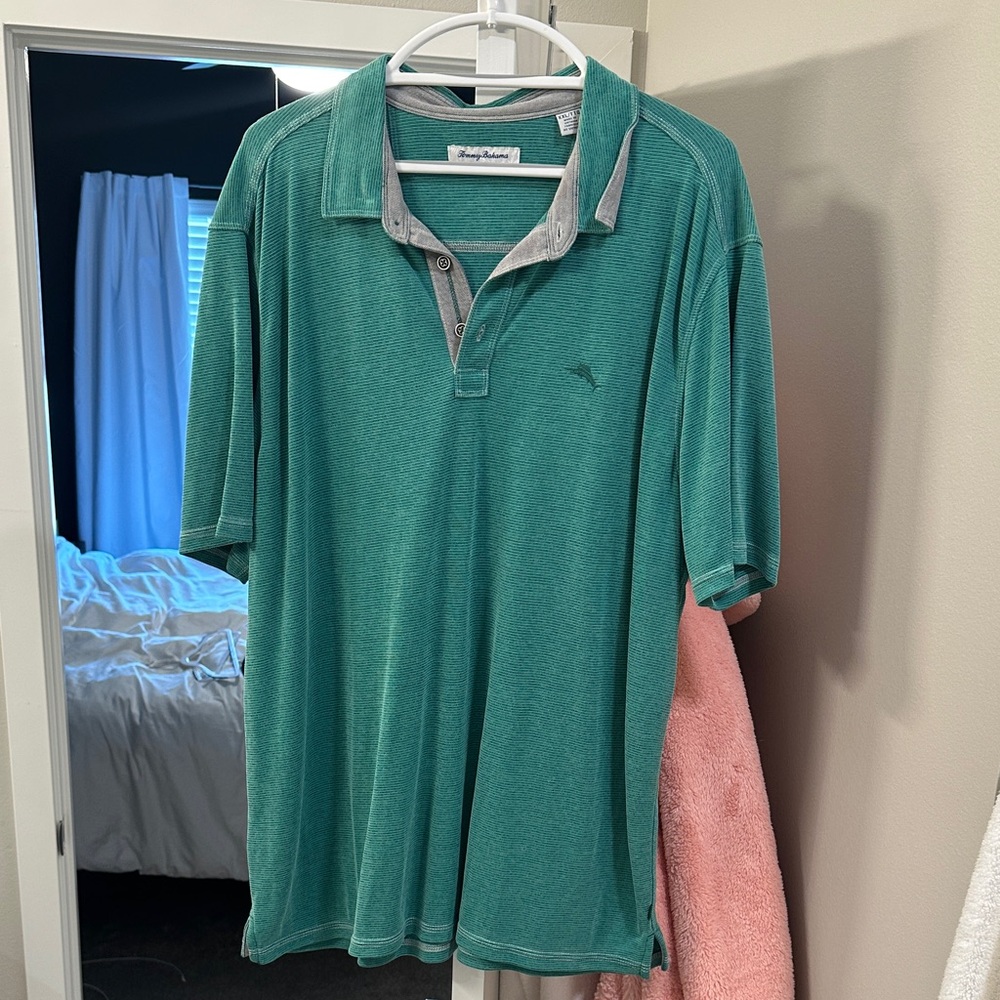 Tommy Bahama Teal Polo Shirt with Gray Accents